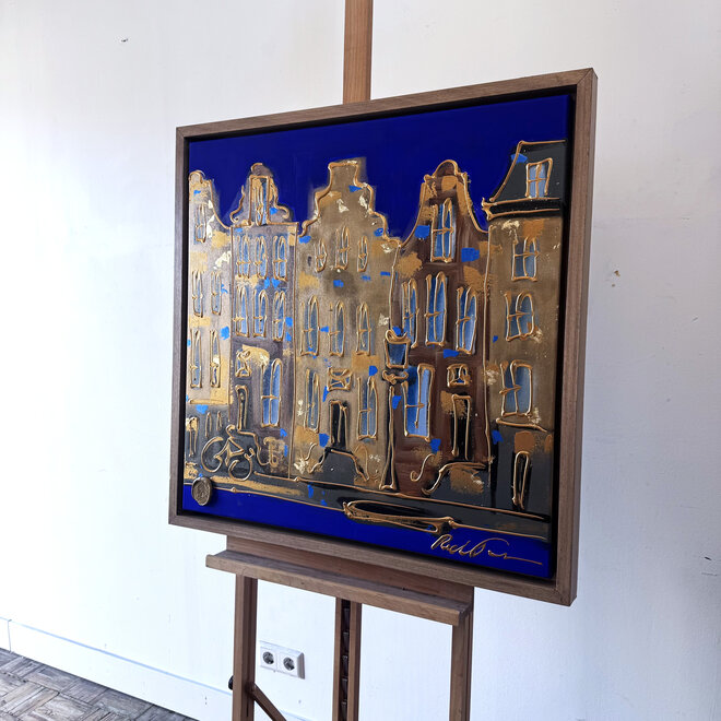 Schilderij- 80x80 cm - Rick Triest - Amsterdam Herengracht -Cobalt - Yves Klein Blauw -4