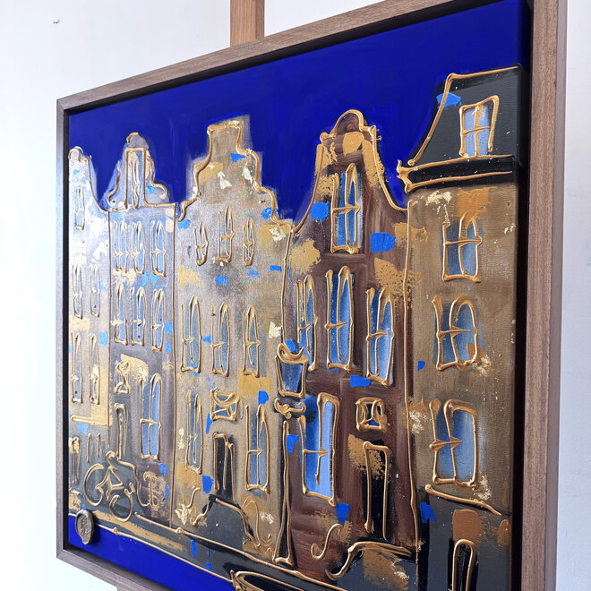 Schilderij- 80x80 cm - Rick Triest - Amsterdam Herengracht -Cobalt - Yves Klein Blauw -4
