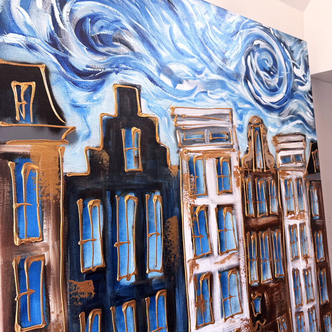 Schilderij- 100x120 - Rick Triest - Amsterdam Herengracht -Blue & Gold #152