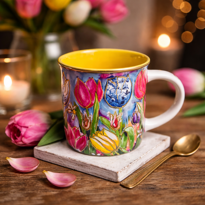 Designed by Rick Triest  TS Collection - Giftbox beker Dutch Beauty spring geel D13x9 H10 - 320 ml