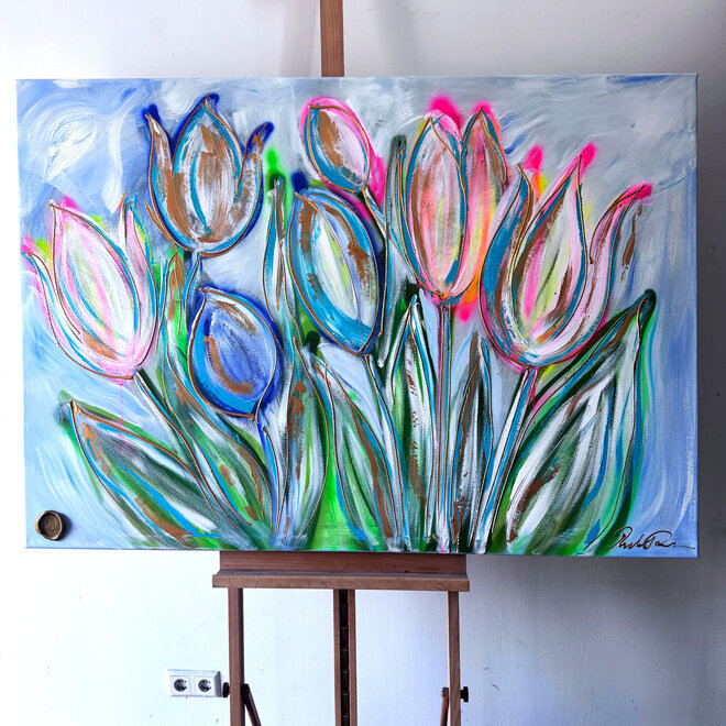 Schilderij - 100x150 cm - Rick Triest - Tulpenmanie - Hollandse tulpen #18