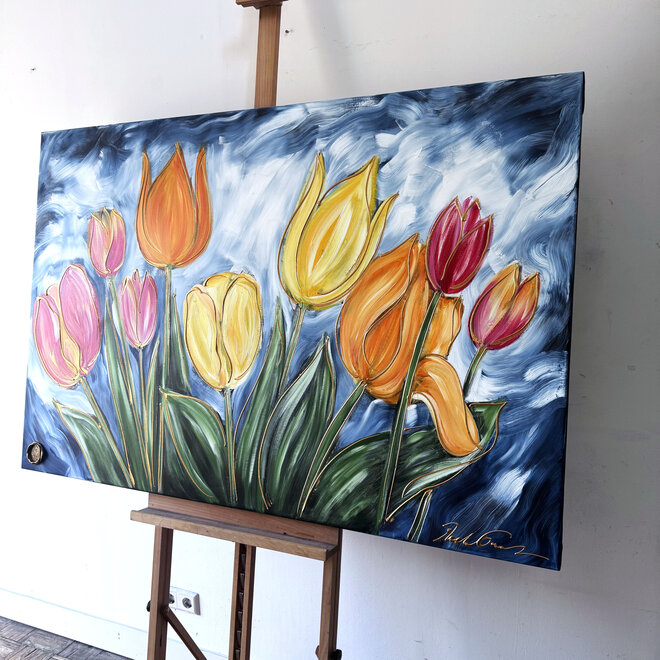 Schilderij - 100x150 cm - Rick Triest - Tulpenmanie - Hollandse tulpen #19