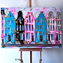 Painting- 100x150cm - Rick Triest - Amsterdam Prinsengracht -Blue & Gold #pink