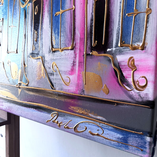 Painting- 100x150cm - Rick Triest - Amsterdam Prinsengracht -Blue & Gold #pink