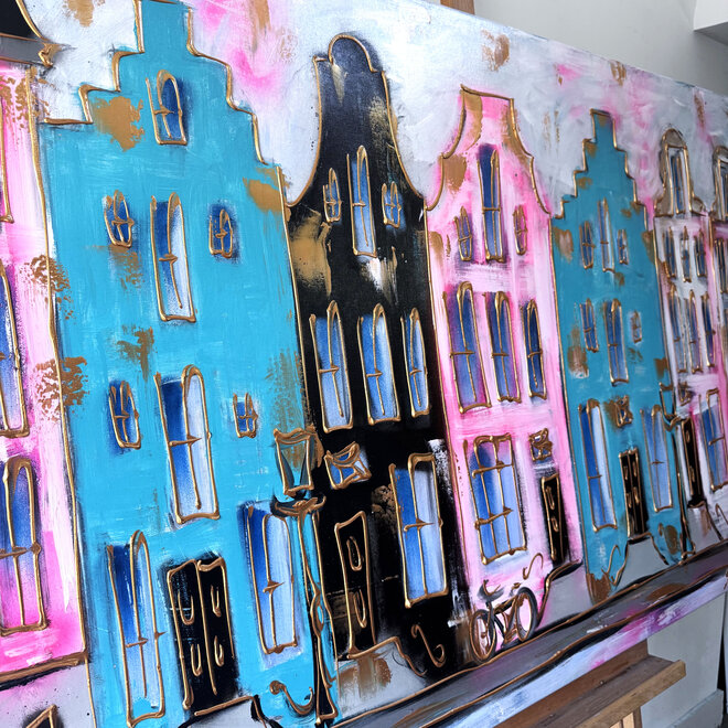 Painting- 100x150cm - Rick Triest - Amsterdam Prinsengracht -Blue & Gold #pink