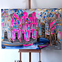 Painting- 100x150cm - Rick Triest - Amsterdam Prinsengracht -Blue & Gold #pink 2
