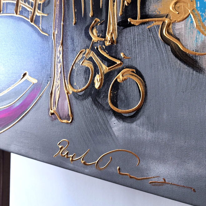 Painting- 100x150cm - Rick Triest - Amsterdam Prinsengracht -Blue & Gold #pink 2