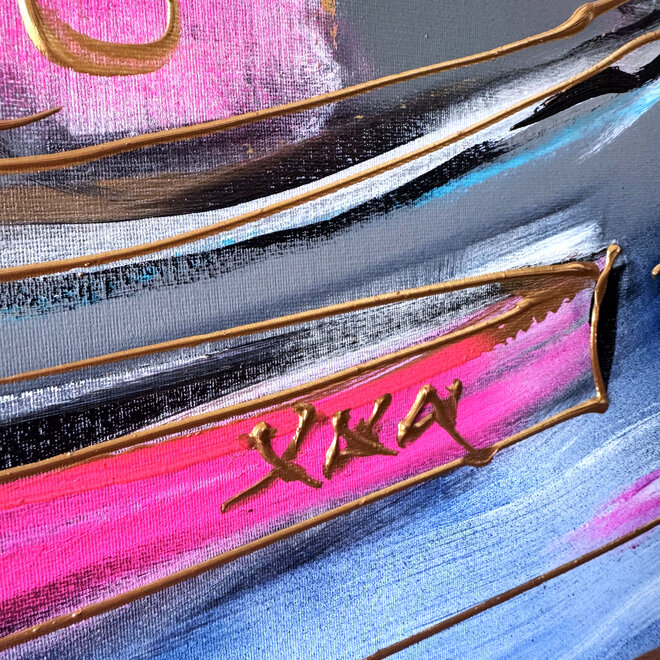 Painting- 100x150cm - Rick Triest - Amsterdam Prinsengracht -Blue & Gold #pink 2