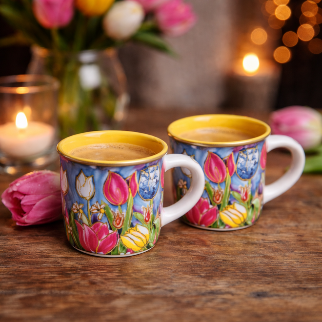 Designed by Rick Triest - Giftbox Sleeve beker Dutch Beauty spring geel D20x7 H8 - 2x Lungo