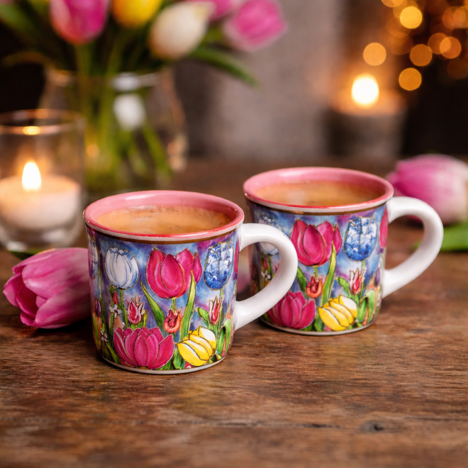 Designed by Rick Triest - Giftbox Sleeve beker Dutch Beauty spring roze D20x7 H8 - 2x Lungo