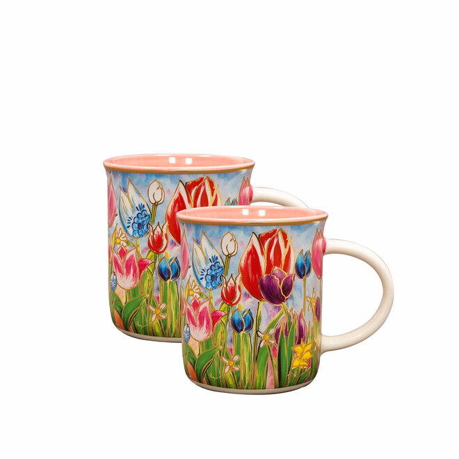 Designed by Rick Triest  TS Collection - Giftbox Sleeve beker Dutch Beauty spring roze D20x7 H8- 2x Lungo