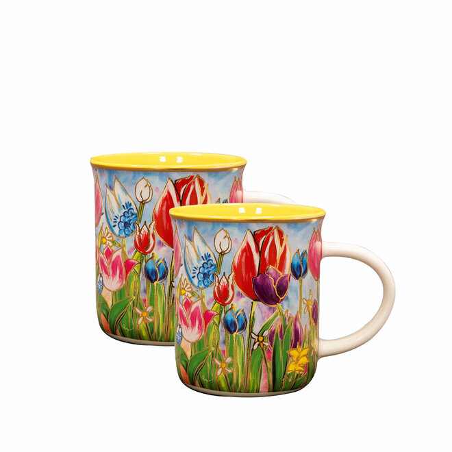 Designed by Rick Triest  TS Collection - Giftbox Sleeve beker Dutch Beauty spring geel D20x7 H8- 2x Lungo