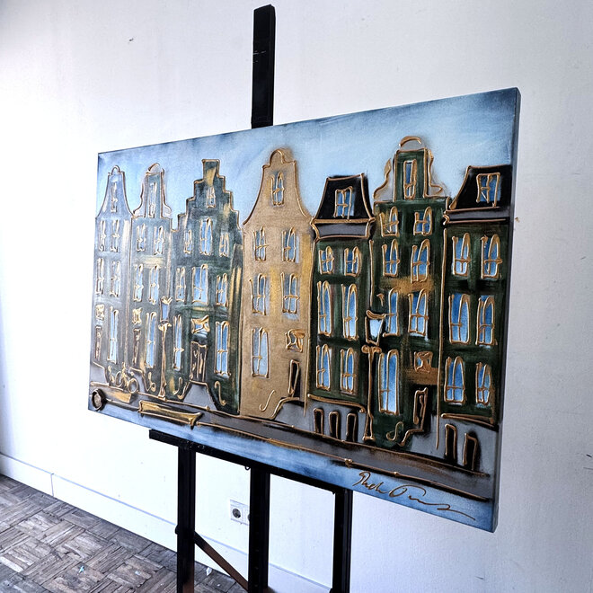 Painting- 80x120x4,5 cm - Rick Triest - Amsterdam Herengracht - Blue & Gold #152