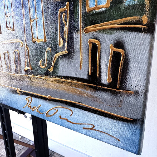 Painting- 80x120x4,5 cm - Rick Triest - Amsterdam Herengracht - Blue & Gold #152