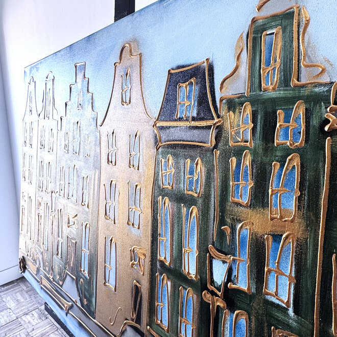 Painting- 80x120x4,5 cm - Rick Triest - Amsterdam Herengracht - Blue & Gold #152