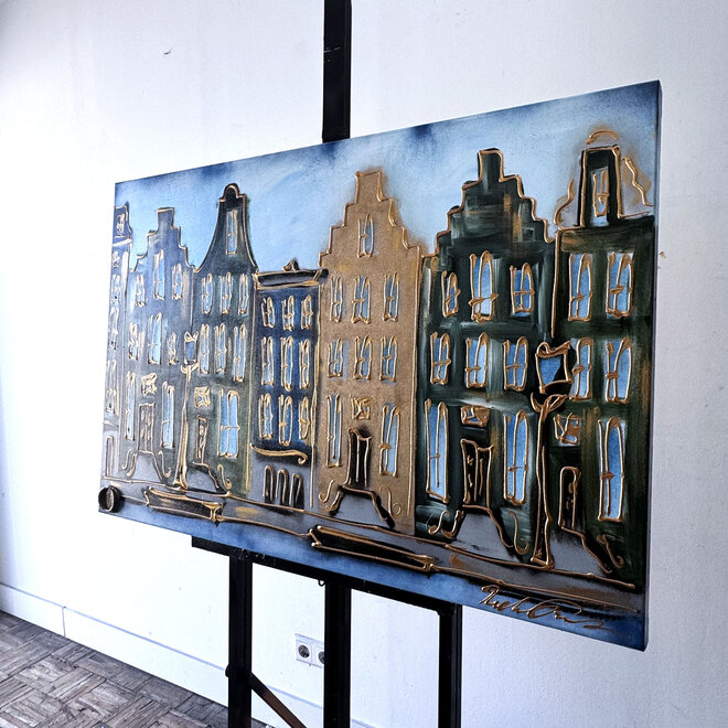 Painting- 80x120x4,5 cm - Rick Triest - Amsterdam Herengracht - Blue & Gold #153