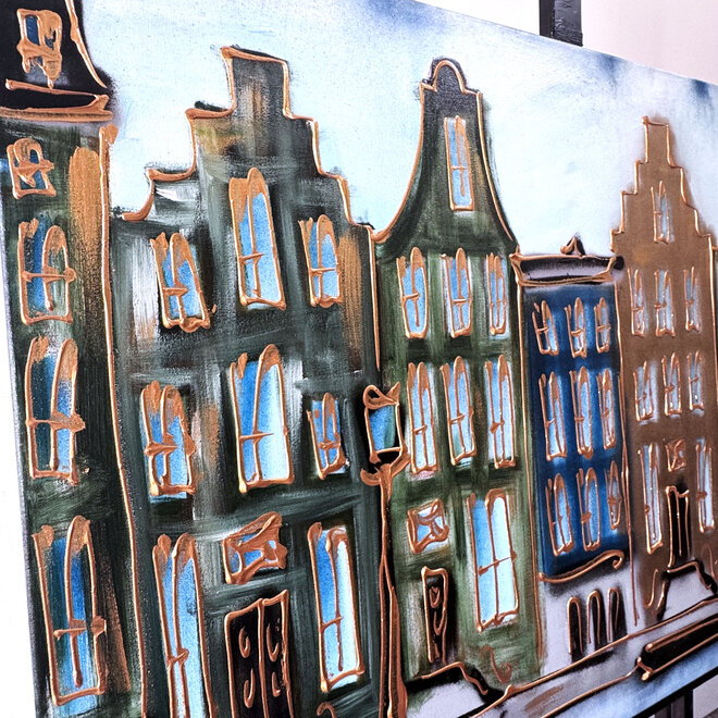 Painting- 80x120x4,5 cm - Rick Triest - Amsterdam Herengracht - Blue & Gold #153