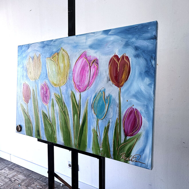 Schilderij - 80x120 cm - Rick Triest -  Contemporary tulip composition #2
