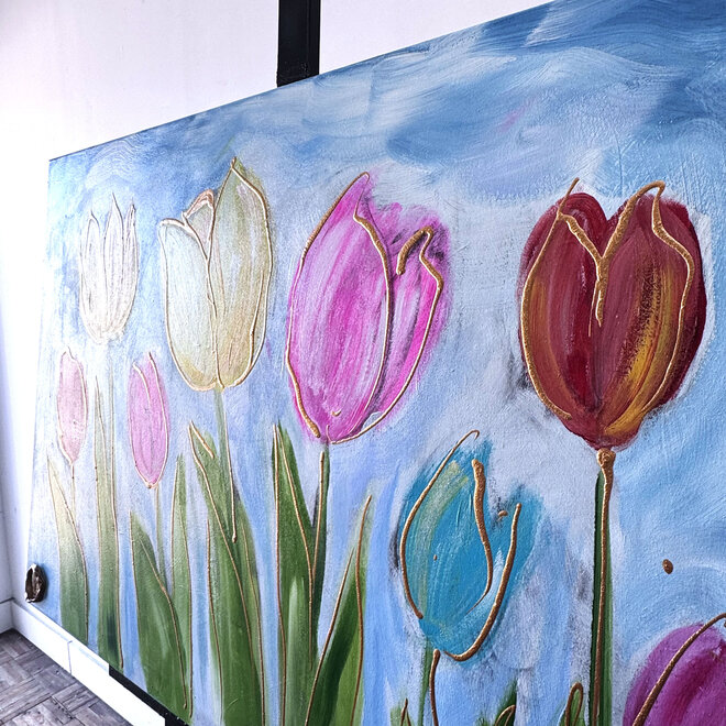 Schilderij - 80x120 cm - Rick Triest -  Contemporary tulip composition #2