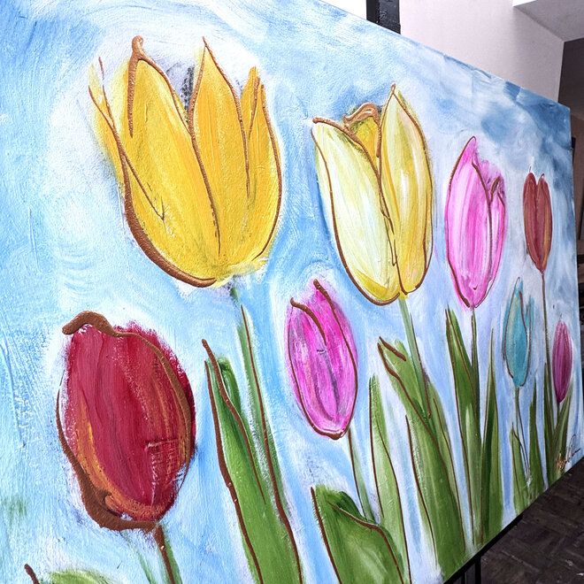 Schilderij - 80x120 cm - Rick Triest -  Contemporary tulip composition #2