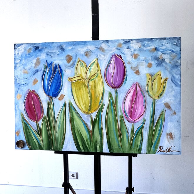 Schilderij -80x120 cm - Tulpenmanie - Contemporary tulip composition #3