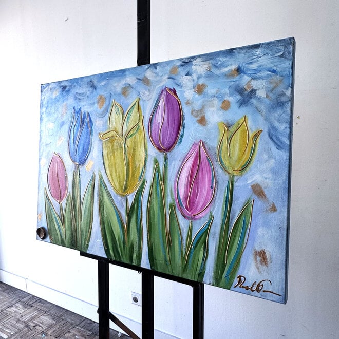 Schilderij - 80x120 cm - Rick Triest -  Contemporary tulip composition #3