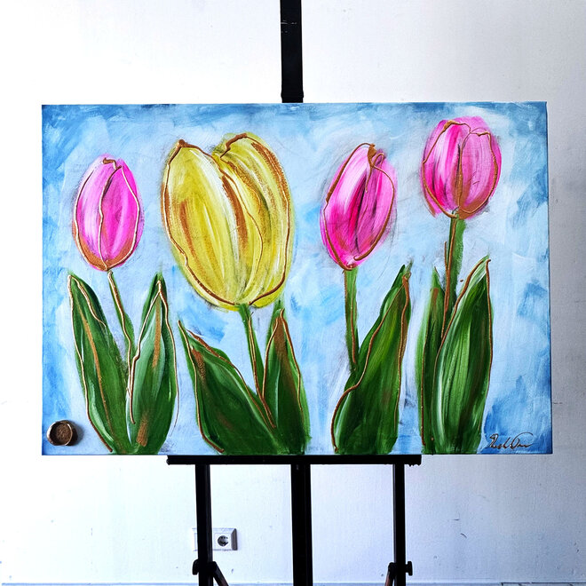 Schilderij - 80x120 cm - Rick Triest -  Contemporary tulip composition #4