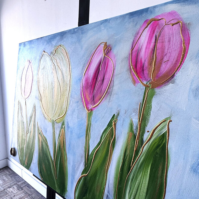 Schilderij - 80x120 cm - Rick Triest -  Contemporary tulip composition #4