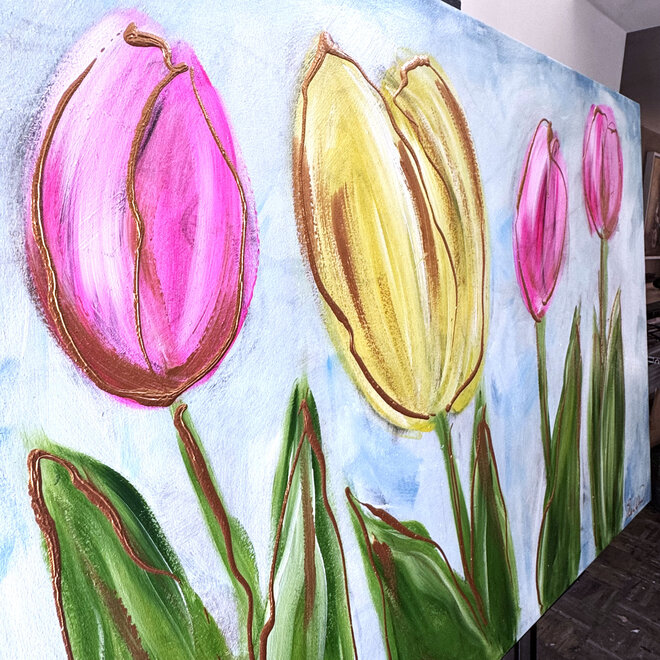 Painting  - 80x120 cm - Rick Triest -  Contemporary tulip composition #4