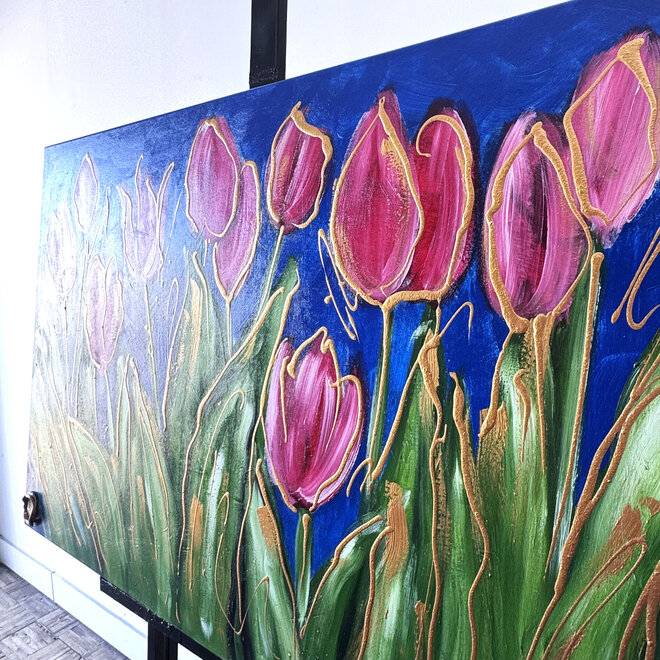 Schilderij - 80x120 cm - Rick Triest -  Contemporary tulip composition #5