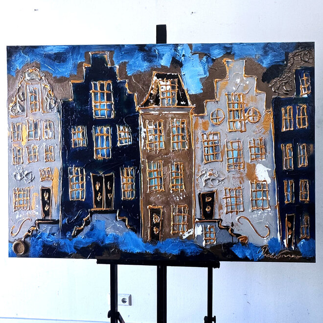 Painting- 100x150cm - Amsterdam Herengracht -Blue & Gold #308
