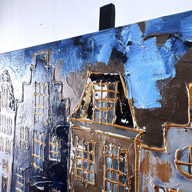 Painting- 100x150cm - Rick Triest - Amsterdam Herengracht -Blue & Gold #308