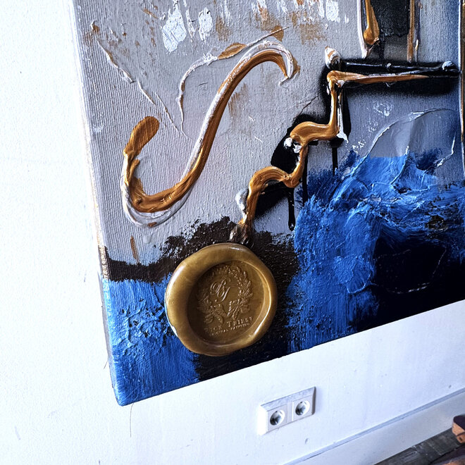 Schilderij- 100x150cm - Rick Triest - Amsterdam Herengracht -Blue & Gold #308