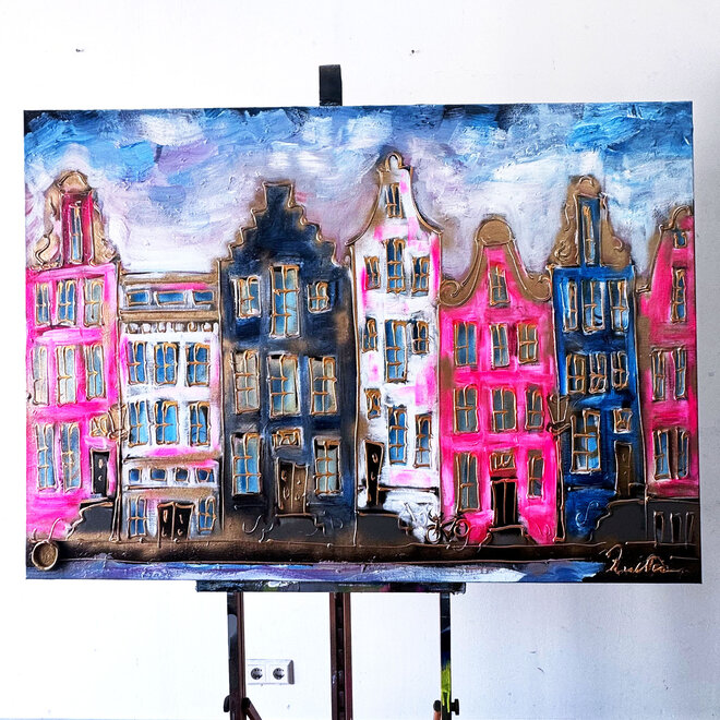 Painting- 100x150cm - Amsterdam Herengracht -Blue & Gold #309