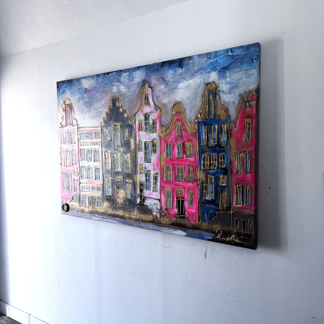 Painting- 100x150cm - Rick Triest - Amsterdam Herengracht -Blue & Gold #309