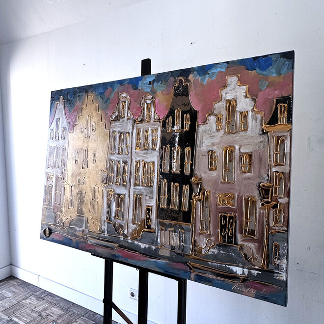 Painting- 100x150cm - Rick Triest - Amsterdam Herengracht -Blue & Gold #310