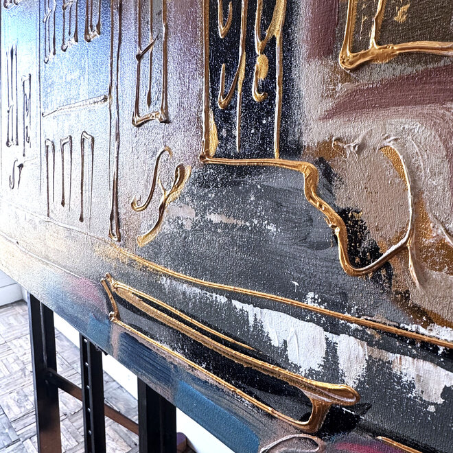 Schilderij- 100x150cm - Rick Triest - Amsterdam Herengracht -Blue & Gold #310