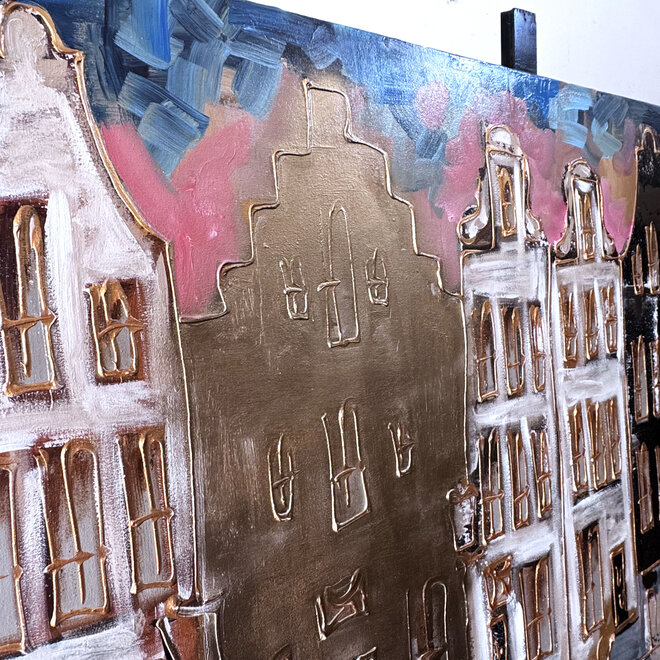 Schilderij- 100x150cm - Rick Triest - Amsterdam Herengracht -Blue & Gold #310