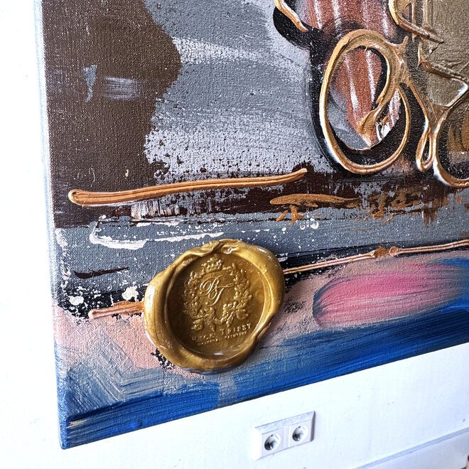Schilderij- 100x150cm - Rick Triest - Amsterdam Herengracht -Blue & Gold #310