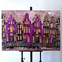 Schilderij- 100x150cm - Rick Triest - Amsterdam Herengracht -Blue & Gold -magenta