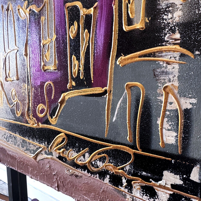 Schilderij- 100x150cm - Rick Triest - Amsterdam Herengracht -Blue & Gold -magenta