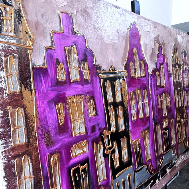 Painting- 100x150cm - Rick Triest - Amsterdam Herengracht -Blue & Gold -magenta