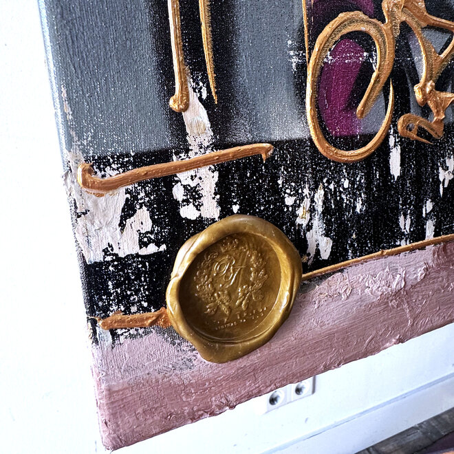 Schilderij- 100x150cm - Rick Triest - Amsterdam Herengracht -Blue & Gold -magenta