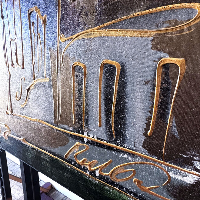 Schilderij- 100x150cm - Rick Triest - Amsterdam Herengracht -Blue & Gold  -green