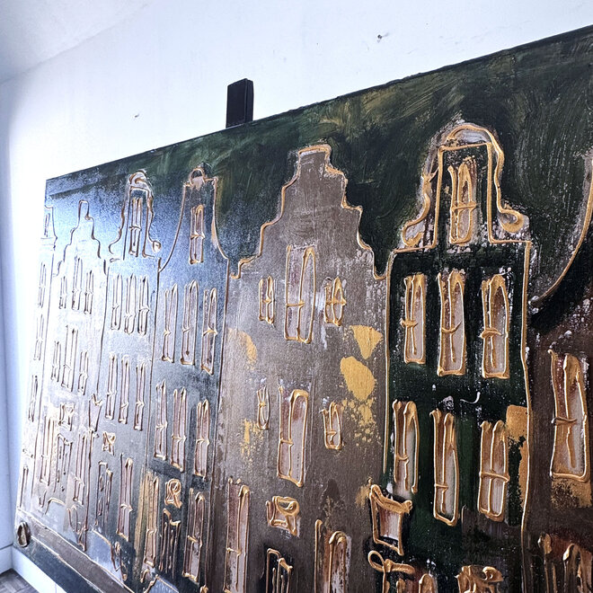Painting- 100x150cm - Rick Triest - Amsterdam Herengracht -Blue & Gold  -green