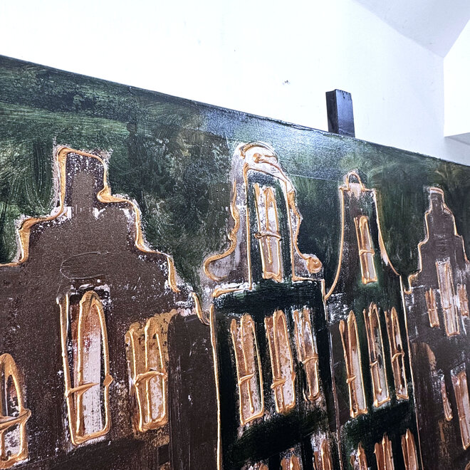 Schilderij- 100x150cm - Rick Triest - Amsterdam Herengracht -Blue & Gold  -green