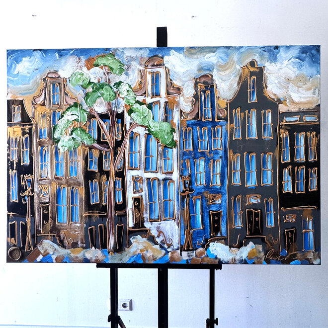 Painting- 100x150cm - Amsterdam Herengracht -Sky Blue and Gold #1