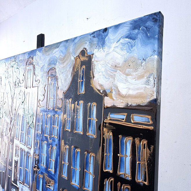 Schilderij- 100x150cm - Rick Triest - Amsterdam Herengracht -Sky Blue and Gold #1