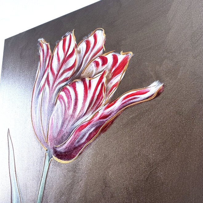 Painting  - 80x120 cm - Rick Triest -  XL delft tulp - crimson and bronze paint
