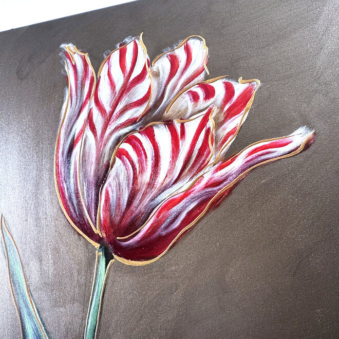 Painting  - 80x120 cm - Rick Triest -  XL delft tulp - crimson and bronze paint